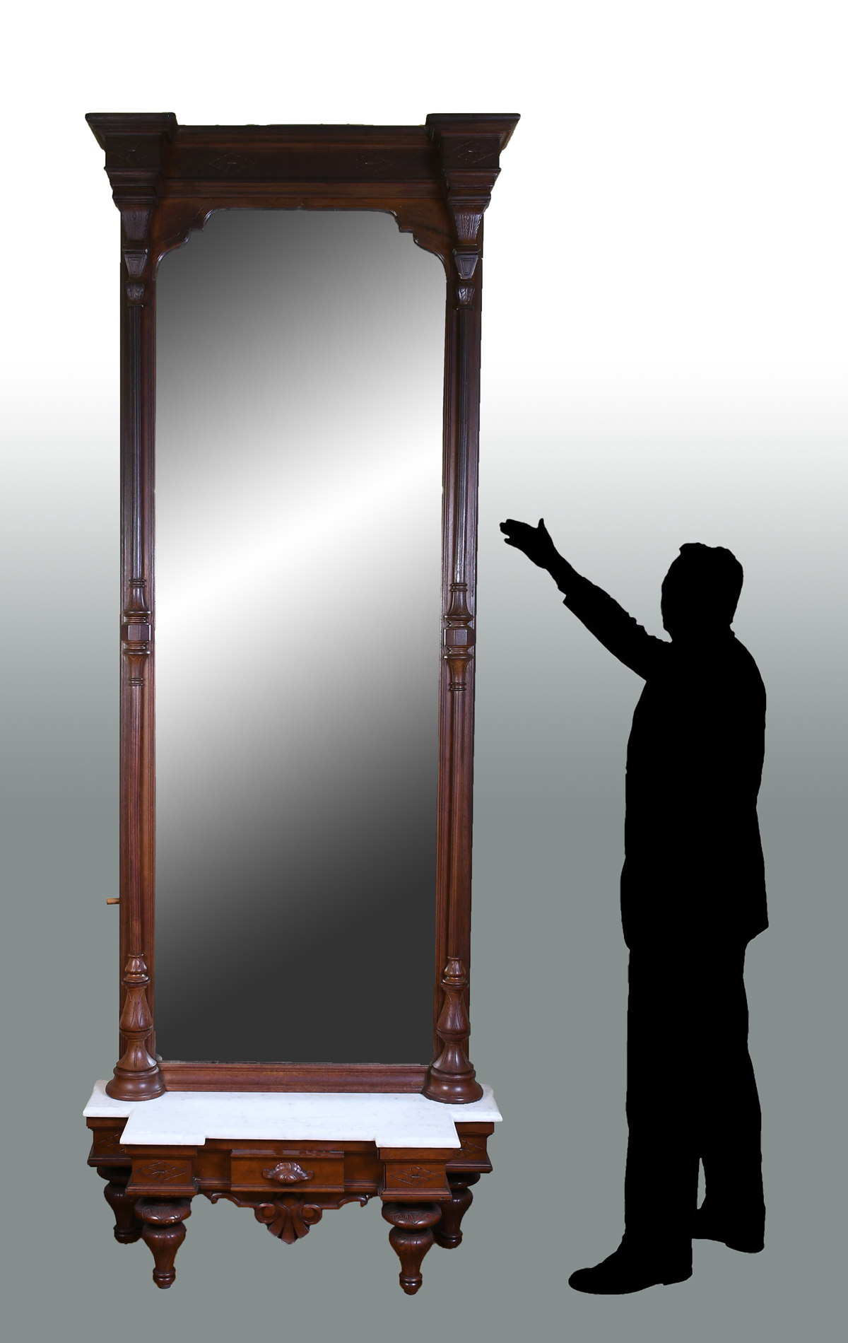 Appraisal: VICTORIAN PIER MIRROR Large carved Walnut Pier Mirror flanked by