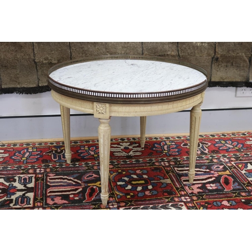 Appraisal: Vintage French white painted briolette table with marble top approx