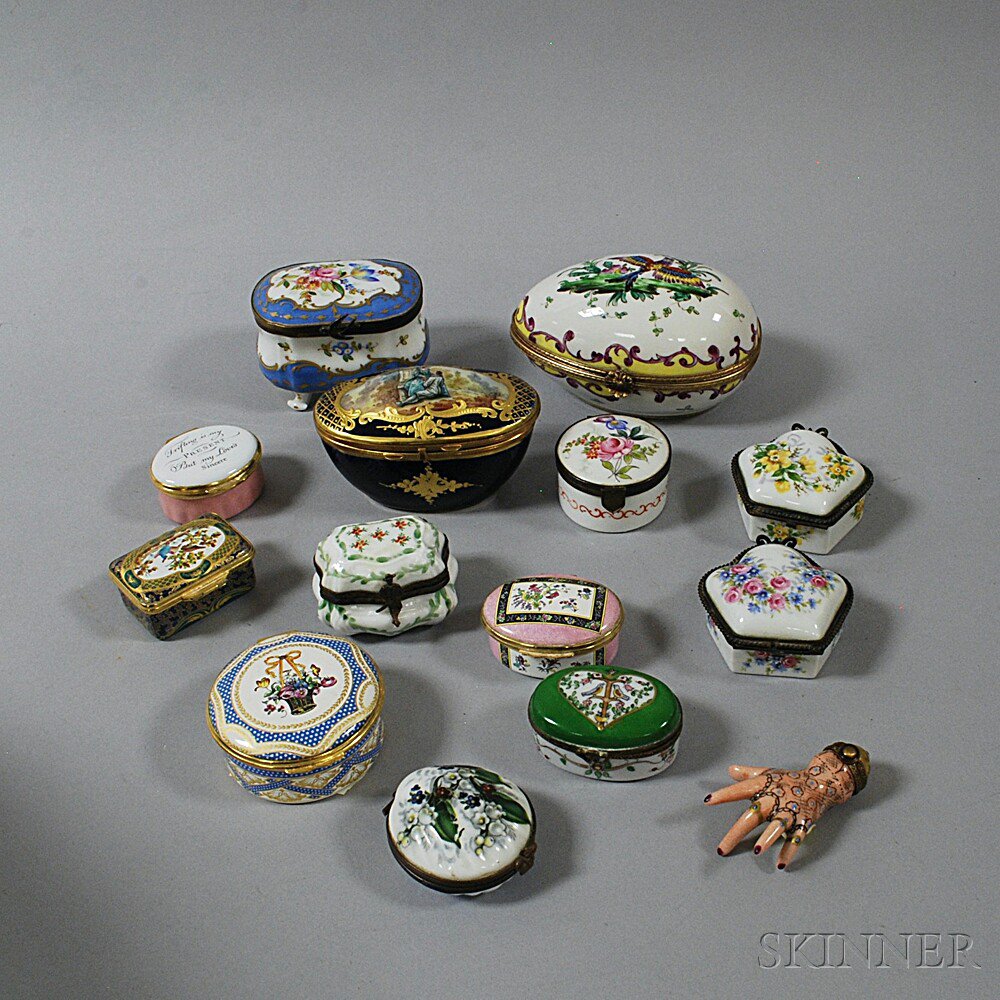 Appraisal: Fourteen Small Enamel and Porcelain Boxes th and th century