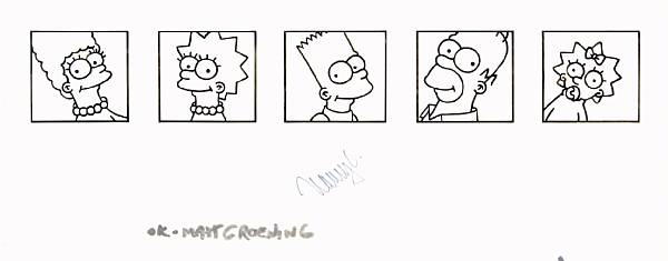 Appraisal: A simple ink-pen drawing of The Simpsons signed by Matt