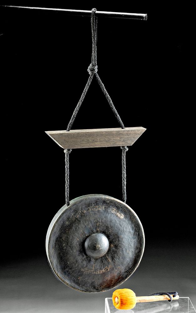 Appraisal: th C Burmese Bonze Meditation Gong w Mallet East Asia