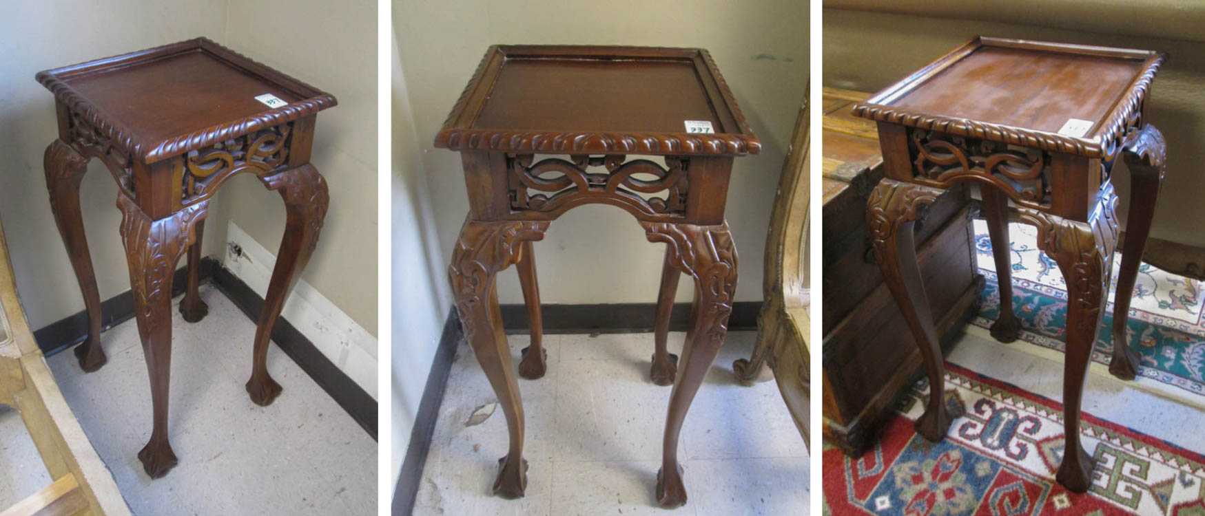 Appraisal: A SET OF THREE CHIPPENDALE STYLE MAHOGANY PEDESTAL TABLES each