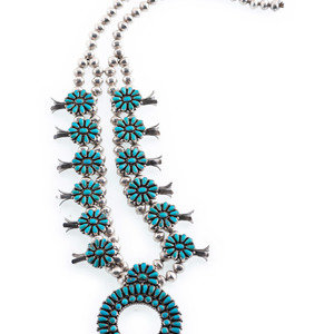 Appraisal: A Zuni Petit Point Turquoise Squash Bloom Necklace third quarter