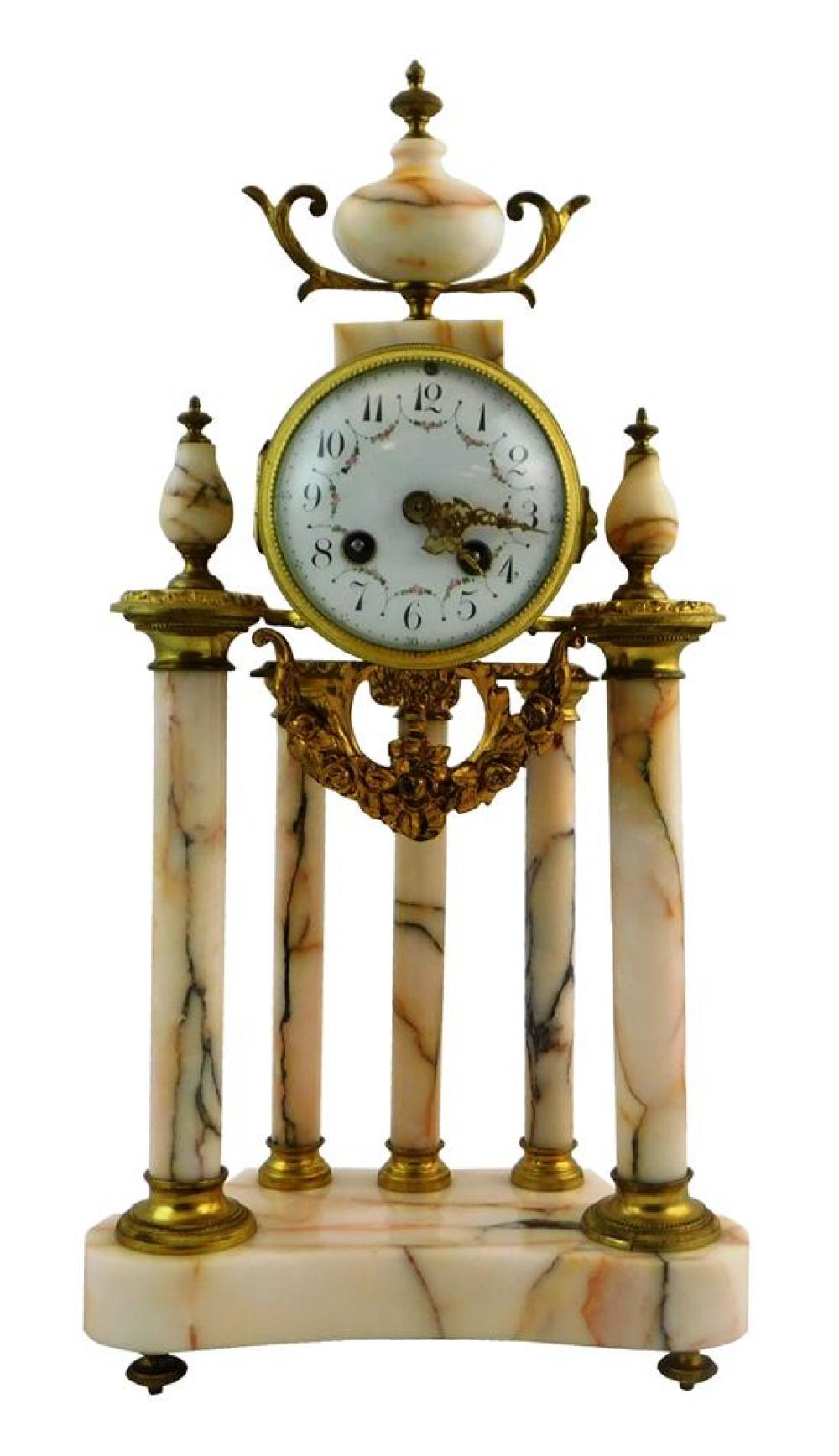 Appraisal: French style alabaster mantel clock with key white alabaster with