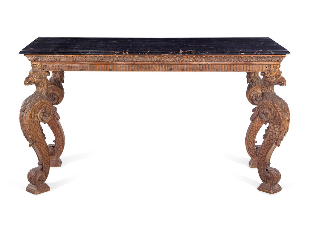 Appraisal: An Italian Carved Cerused Wood Marble-Top Console Table An Italian