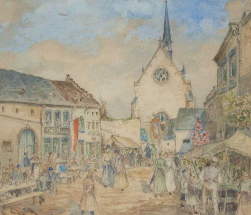 Appraisal: CARL RUDELL WATERCOLOR ON PAPER Germany - German street market