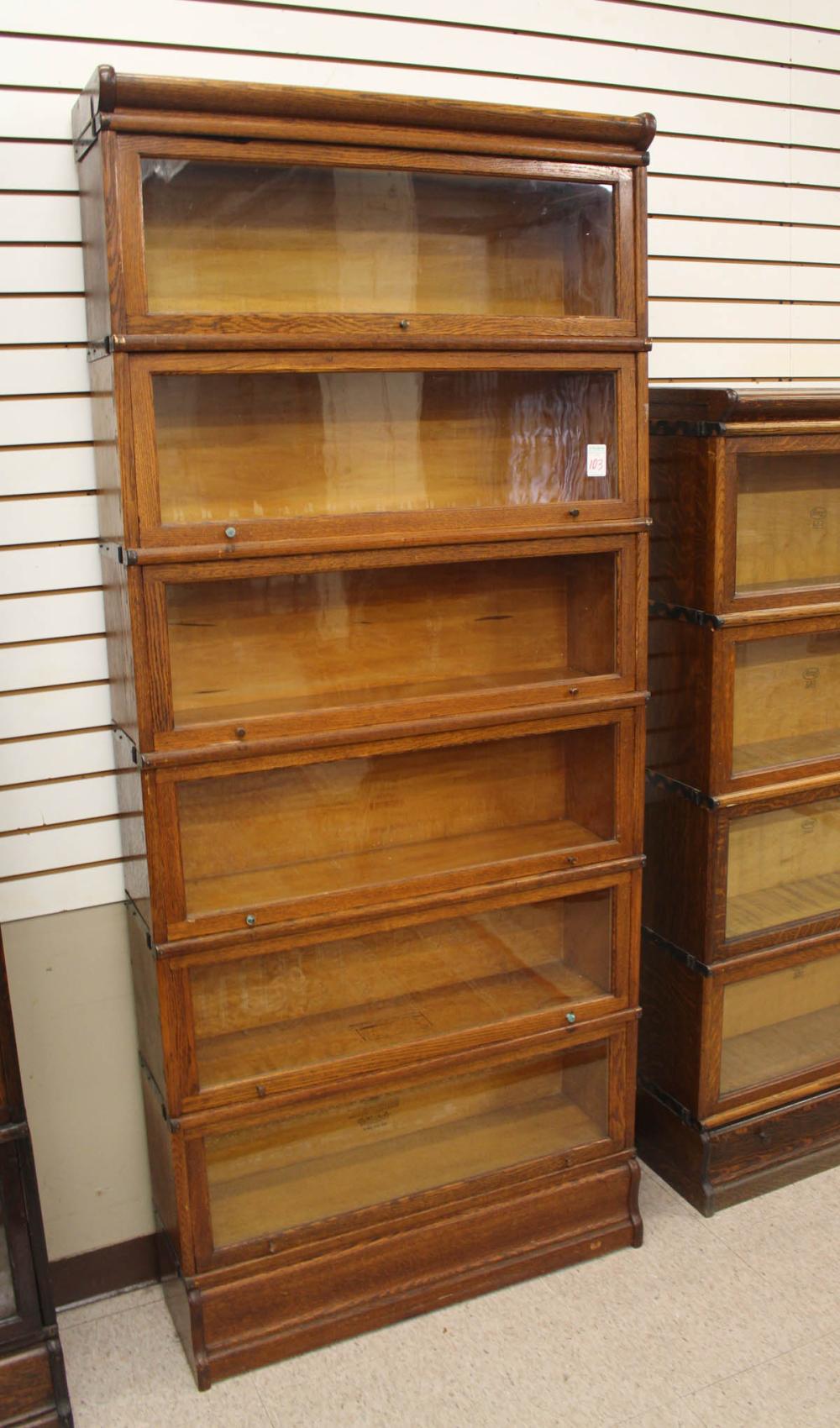 Appraisal: SIX-SECTION STACKING OAK BOOKCASE The Globe-Wernicke Co Cincinnati Ohio c