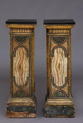 Appraisal: PAIR OF NEOCLASSICAL MARBELIZED PEDESTALS WITH SLATE TOPS Each front