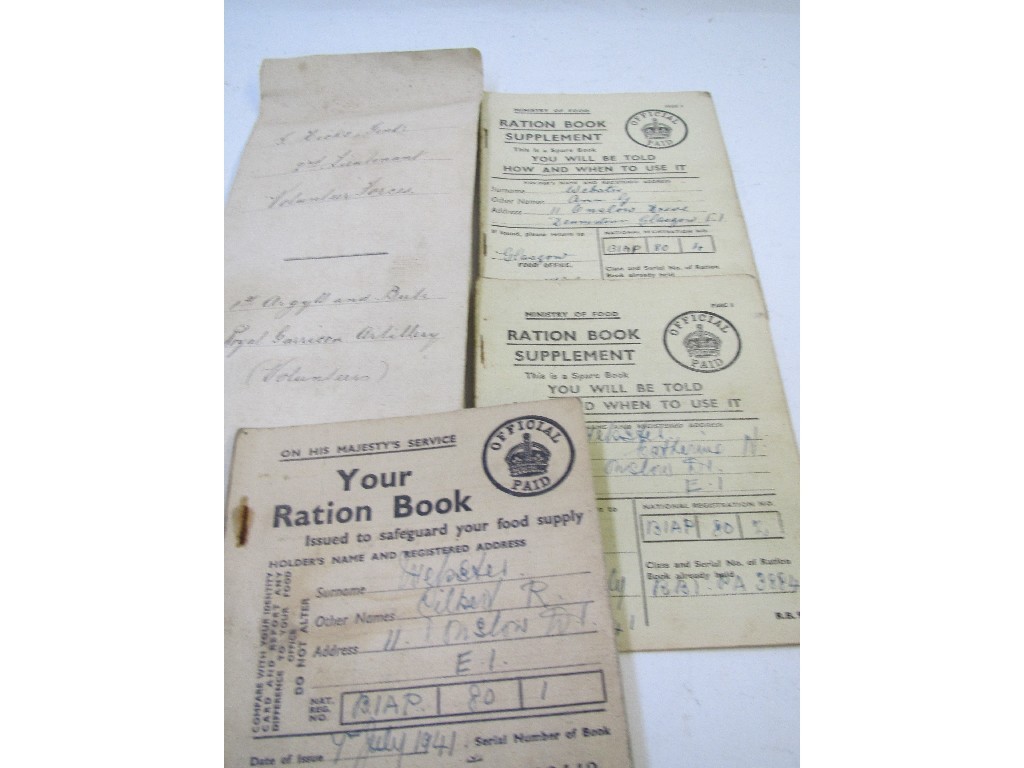 Appraisal: A lot comprising assorted WWI and WWII ration books and