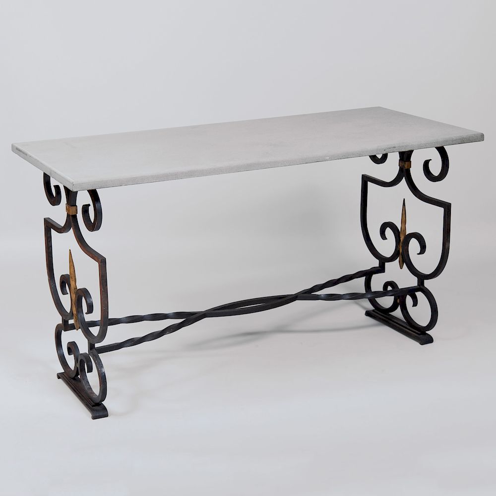 Appraisal: French Wrought-Iron and Cast Stone Center Table x x in