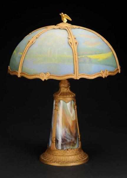 Appraisal: Reverse Painted Scenic Victorian Lamp Description Slag glass base Condition