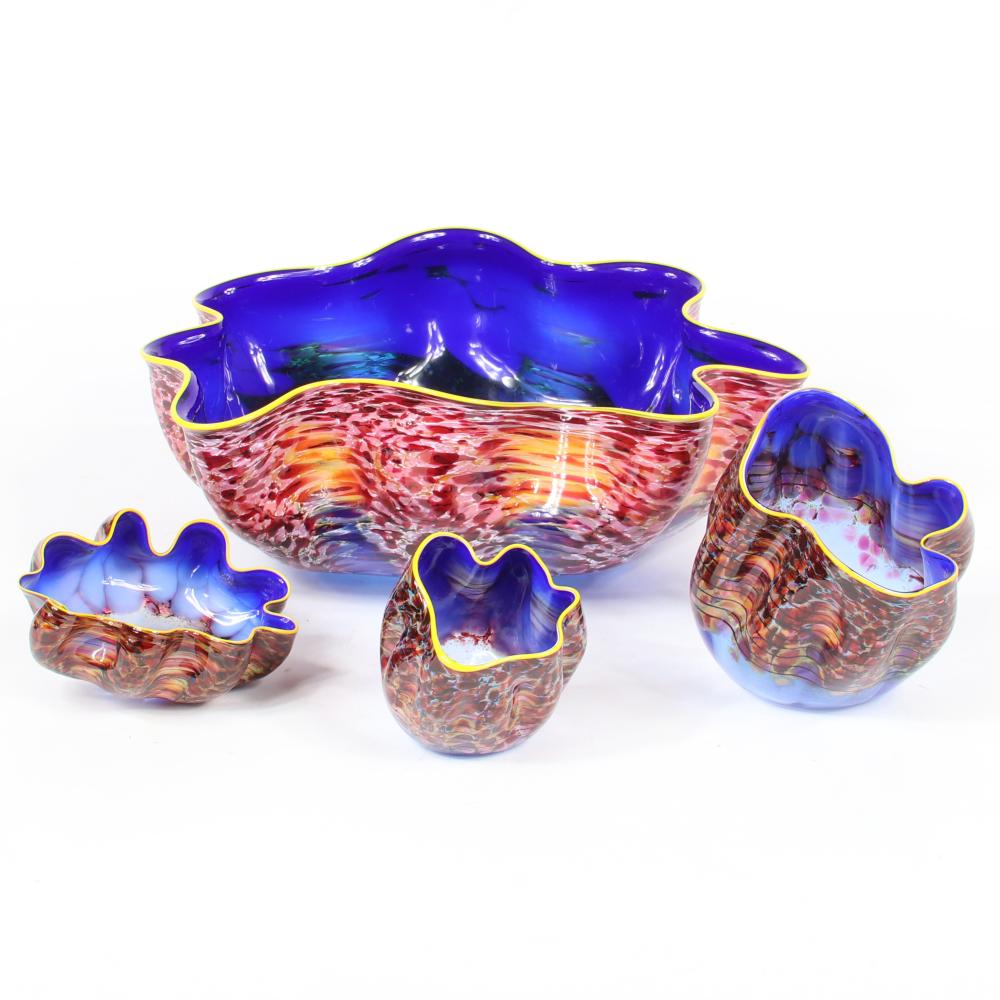 Appraisal: DALE PATRICK CHIHULY AMERICAN B NIAGRA BLUE PHEASANT MACCHIA SET