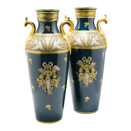 Appraisal: Pair of French Gilt and Platinum Decorated Porcelain Vases Estimate