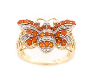 Appraisal: K Yellow Gold Diamond Fire Opal Bee Ring A ladies