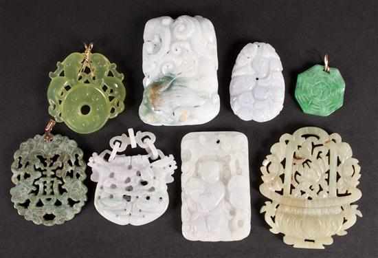 Appraisal: Eight Chinese carved green hardstone amulets Estimate - We are