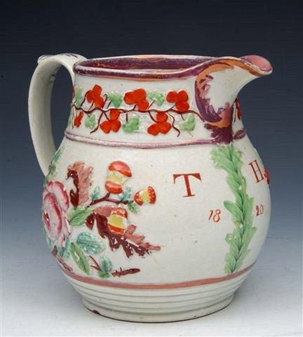 Appraisal: A TH CENTURY CREAMWARE LUSTRE JUG initialled and dated 'T