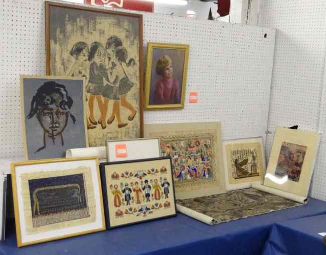 Appraisal: Lot misc artwork including ethnic painting little girl etc