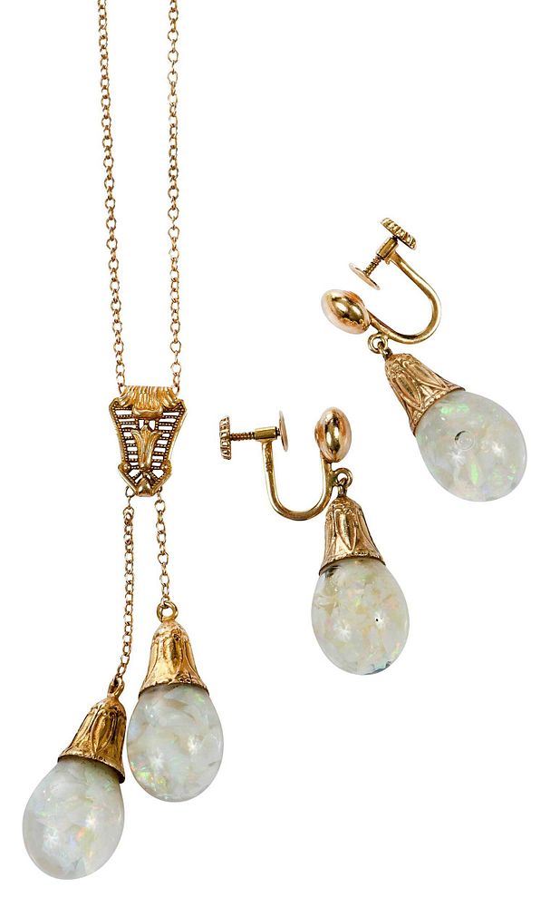 Appraisal: Horace Welch kt Floating Opal Set necklace and earclip set