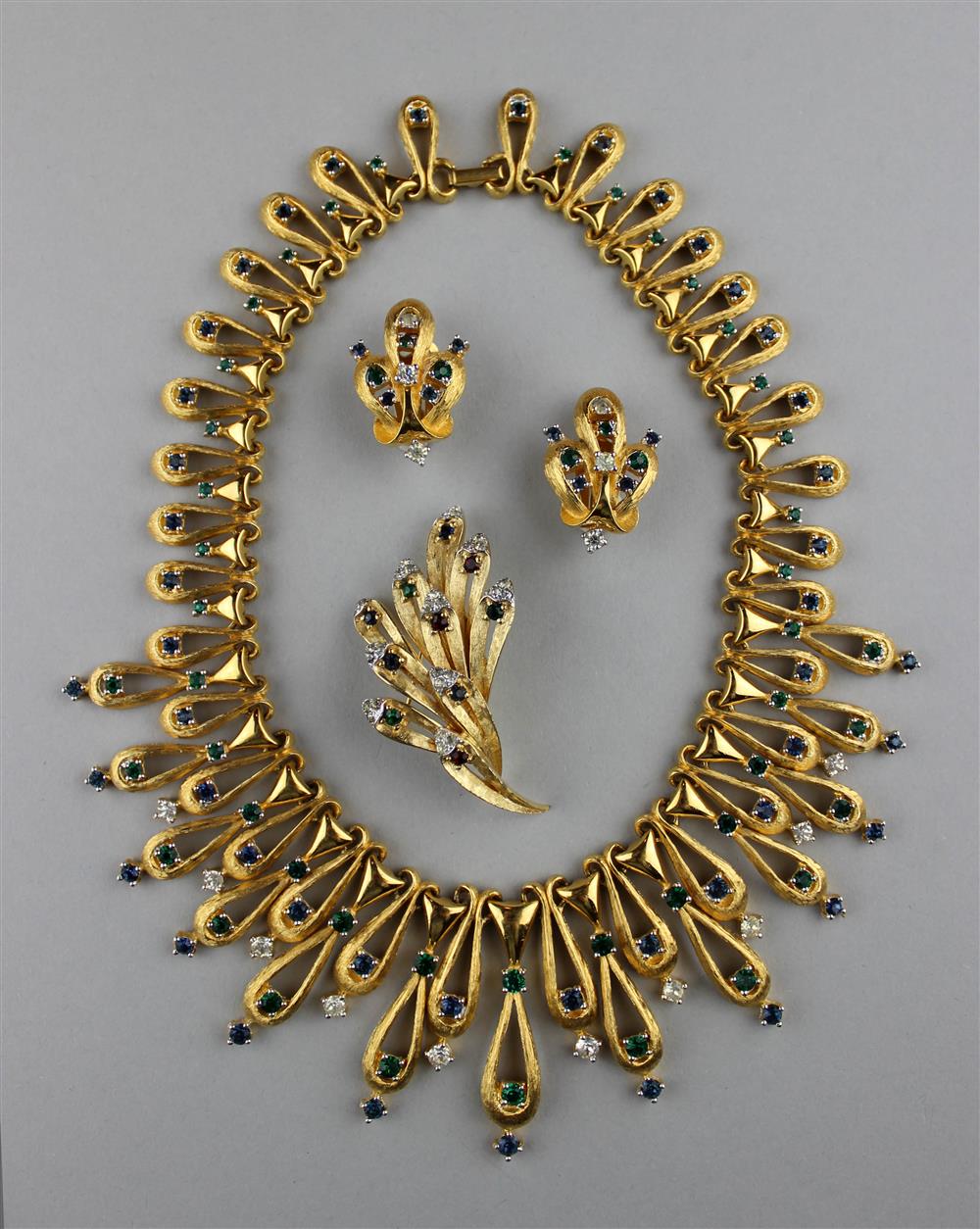 Appraisal: JOMAZ PARURE necklace earrings and brooch in a florentine gold