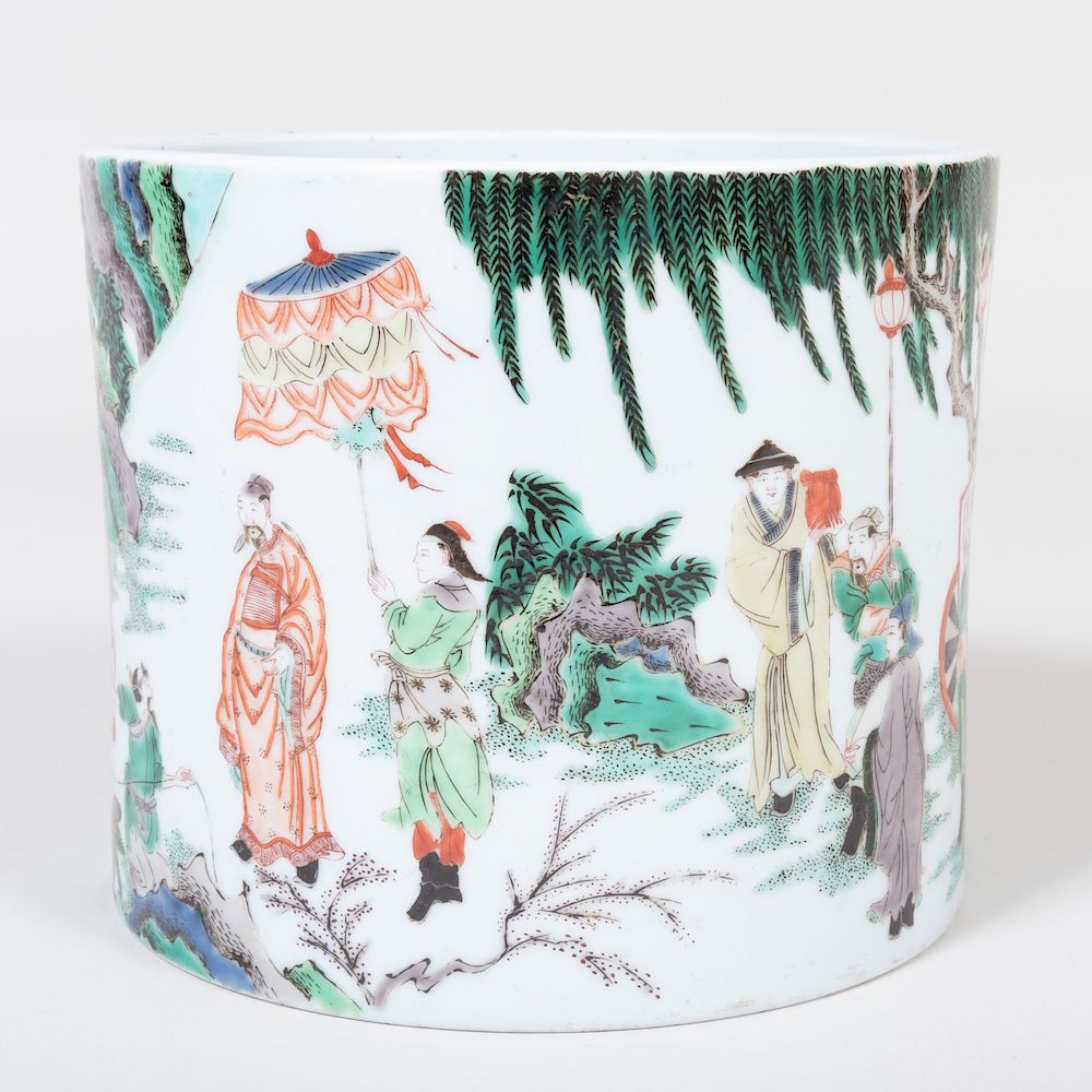 Appraisal: Chinese Porcelain Famille Verte Brush Pot x in diam Condition