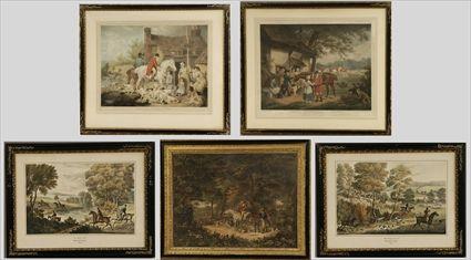 Appraisal: Five English Sporting Scenes Prints on paper matted and framed