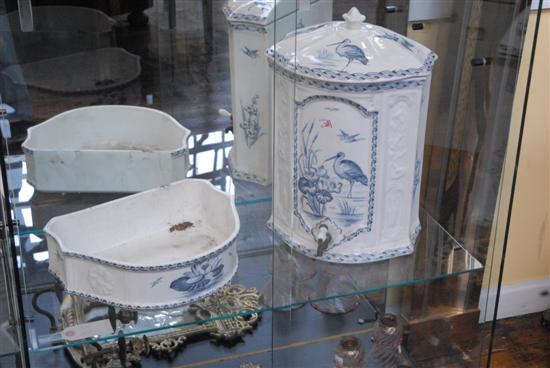 Appraisal: BLUE AND WHITE PORCELAIN LAVABO Depicting flowers and birds Dutch