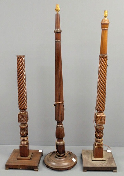 Appraisal: Three misc carved posts lampposts tallest