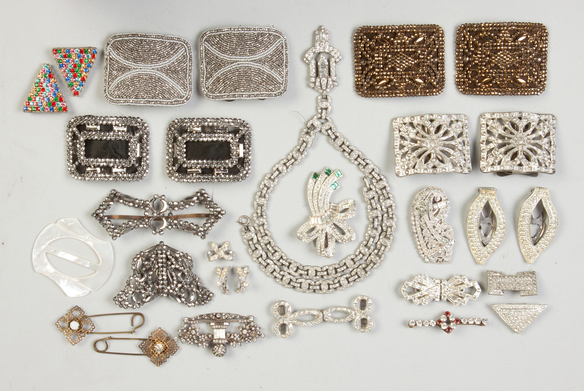 Appraisal: Group of Vintage Rhinestone Jewelry Necklace brooches shoe buckles etc