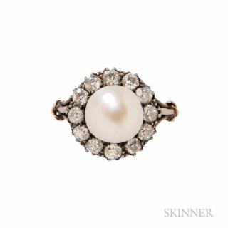 Appraisal: Antique Gold Pearl and Diamond Ring the button pearl measuring