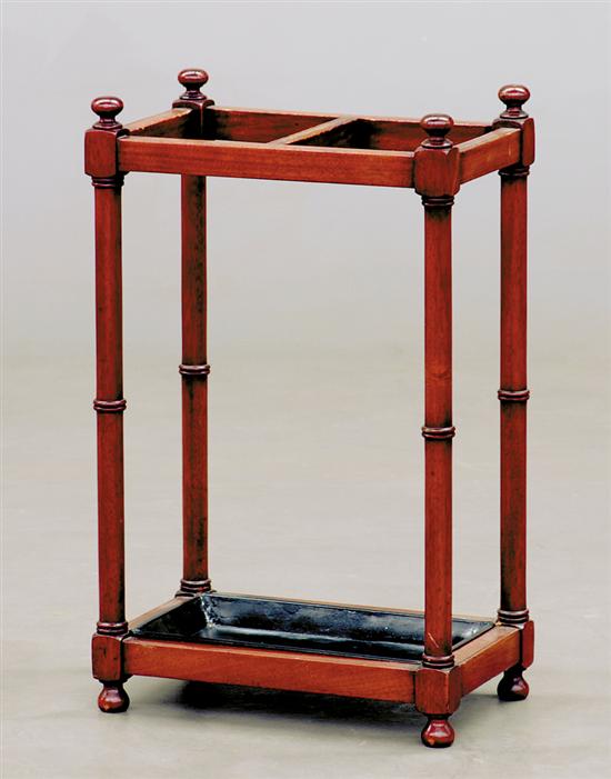 Appraisal: Regency style mahogany cane stand late th century spindle turnings