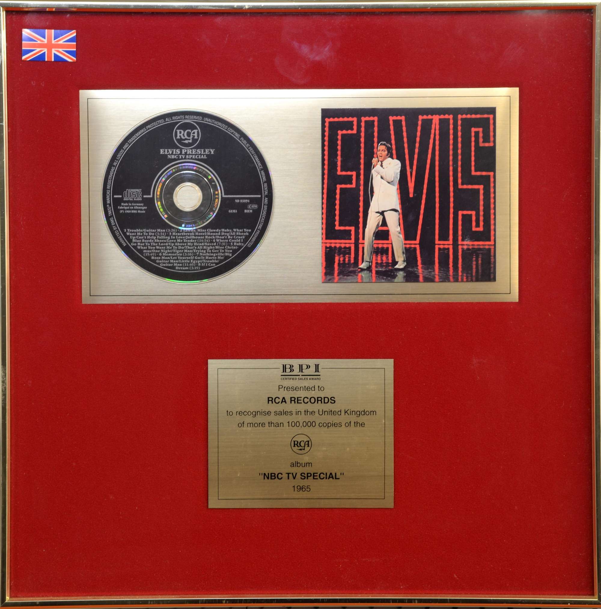 Appraisal: Elvis Presley BPI CD presented to RCA records to recognise