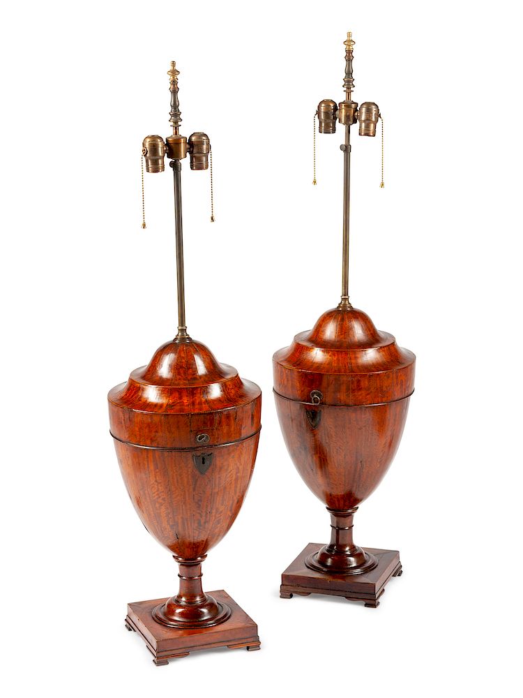 Appraisal: A Pair of George III Satinwood Cutlery Urns Mounted as