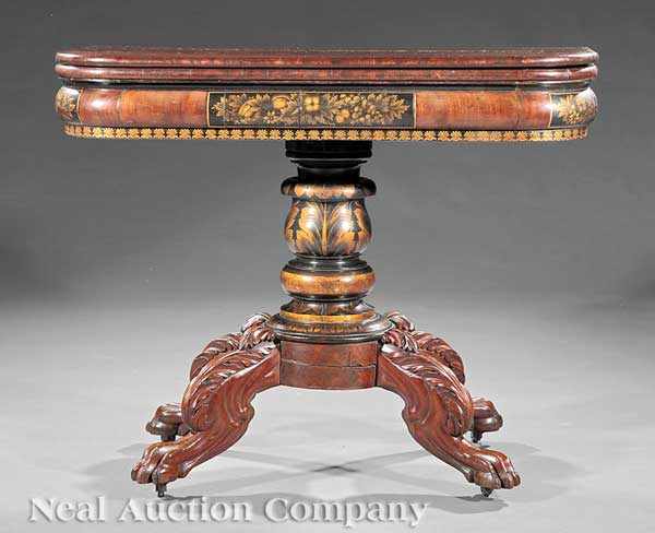 Appraisal: An American Classical Carved Mahogany and Gilt Stenciled Games Table