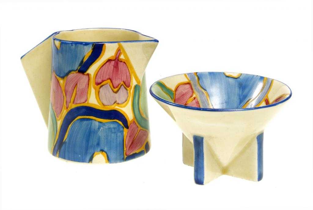 Appraisal: CLARICE CLIFF AN A J WILKINSON BLUE CHINTZ CONICAL CREAM