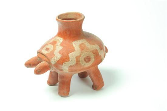 Appraisal: POTTERY EFFIGY BOTTLE Reputedly prehistoric American Indian Two-headed turtle with