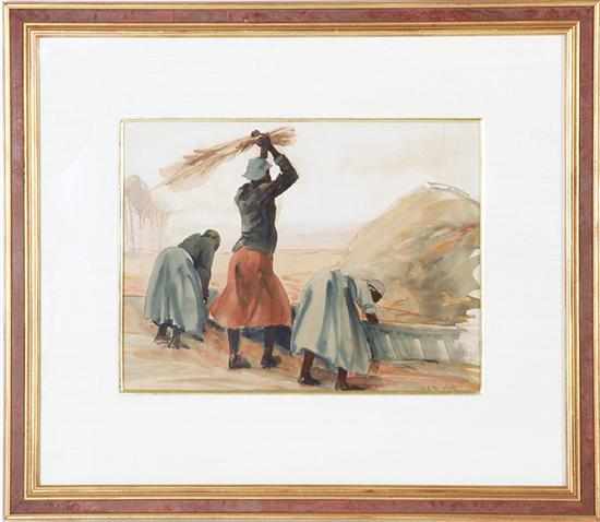 Appraisal: Alfred Hutty South Carolina - WHIPPING RICE watercolor framed signed