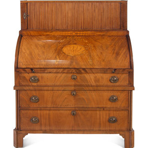 Appraisal: A George III Mahogany and Marquetry Cylinder-Top Bureau Late th