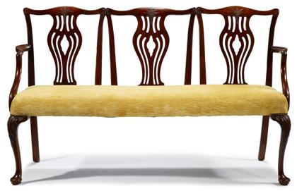 Appraisal: George III-style mahogany triple chair -back set teeThe carved serpentine