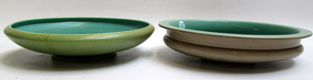 Appraisal: TWO ROOKWOOD ART POTTERY LOW BOWLS each having interior green