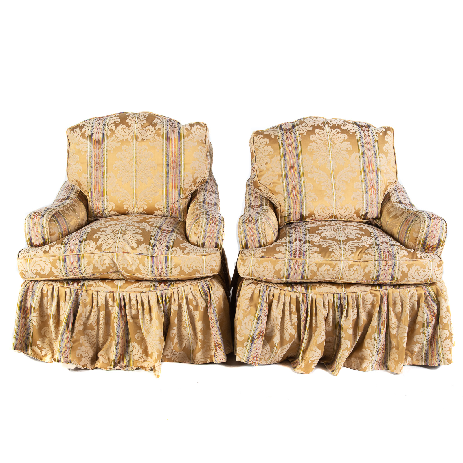 Appraisal: PAIR OF BAKER UPHOLSTERED SLIP COVERED CHAIRS in H in