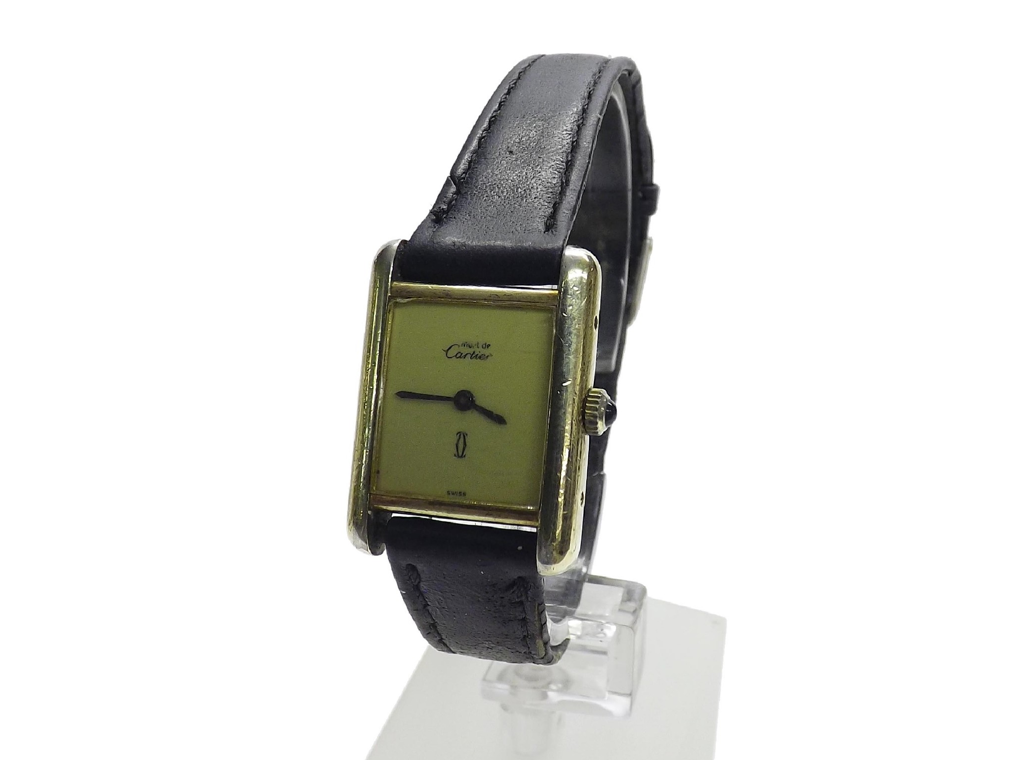 Appraisal: Q JRFJ Must de Cartier silver-gilt lady's wristwatch ref leather