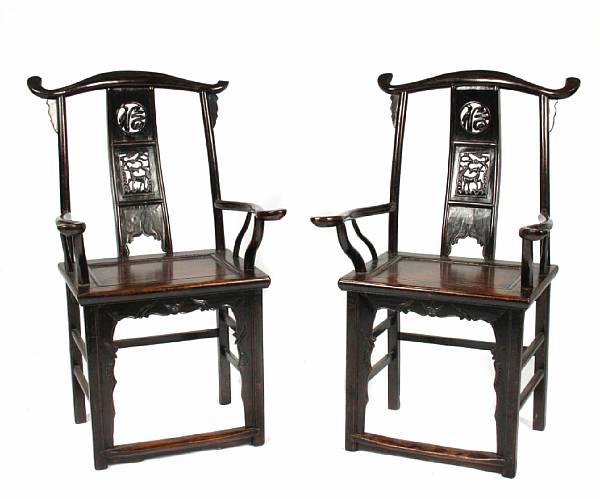 Appraisal: A pair of Chinese hardwood armchairs height in width in