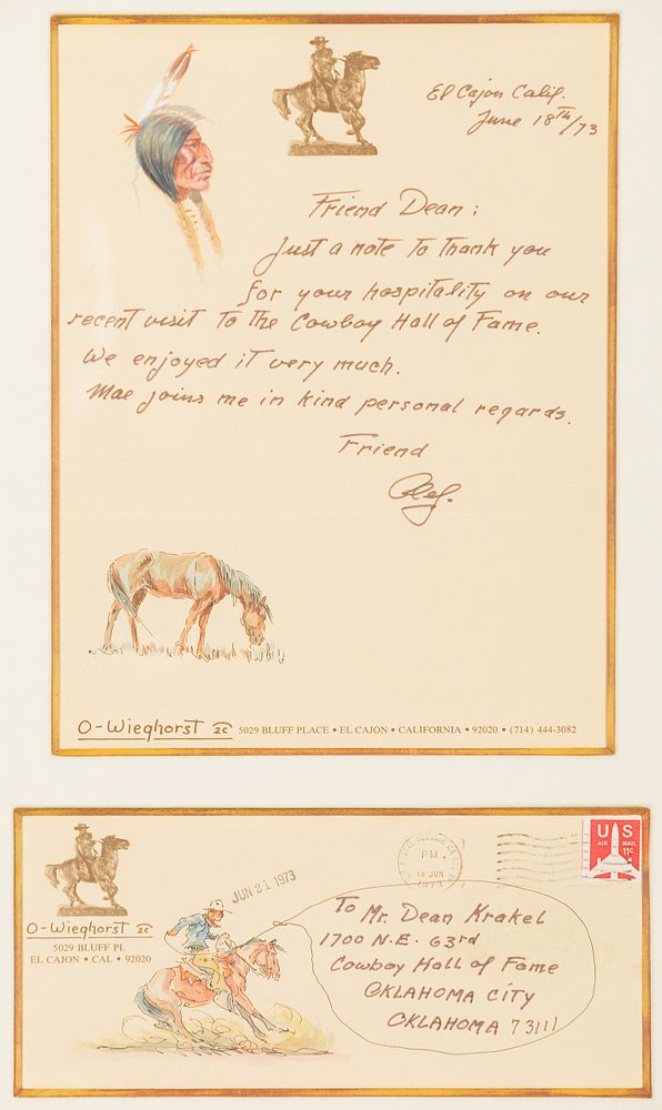 Appraisal: Olaf Wieghorst - Illustrated Letter and Envelope Olaf Wieghorst -