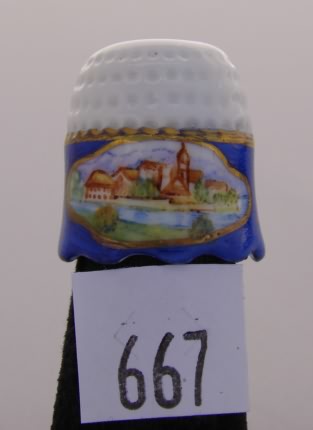 Appraisal: Sutherland England thimble with painted scenic views on wide band