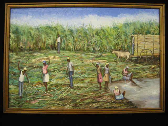 Appraisal: Haiti Oil Harvesting Sugar Cane signed Marseille image area X