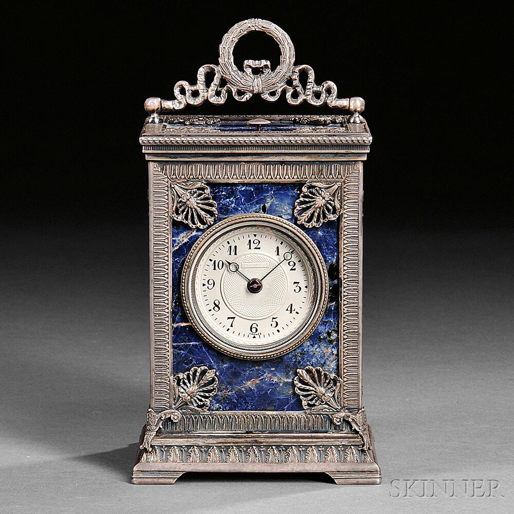 Appraisal: Lapis Lazuli Hour-repeating and Alarm Carriage Clock Paris France c