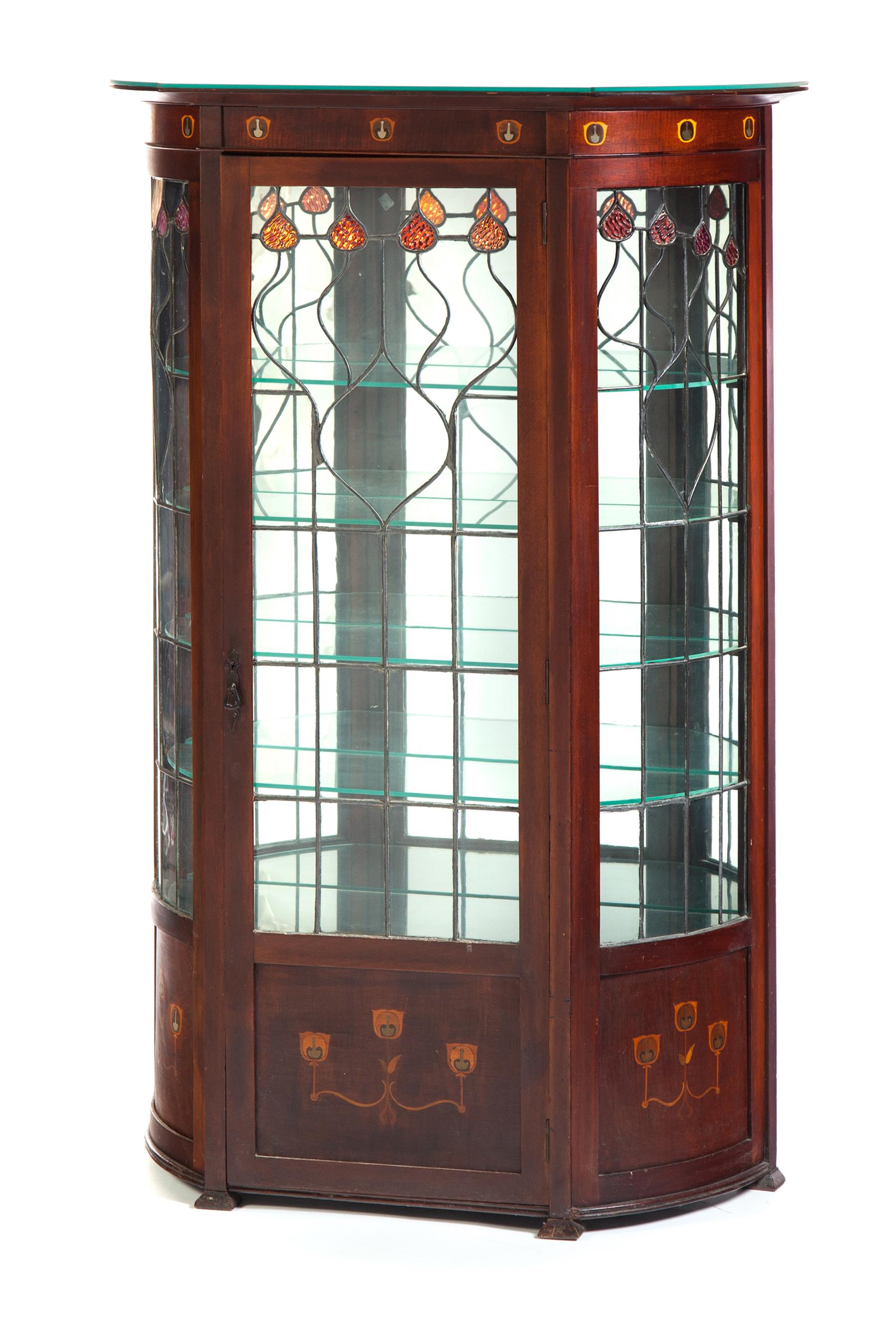 Appraisal: ART NOUVEAU CURVED GLASS CHINA CABINET European ca mahogany Sapwood