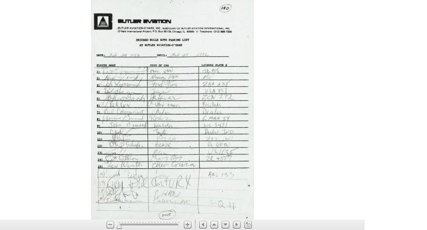 Appraisal: MICHAEL JORDAN An automobile parking list dated February with a