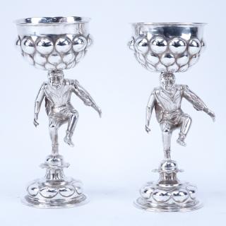 Appraisal: Two Antique Austro-Hungarian Empire Silver Figural Goblets Stamped hallmarks numbered