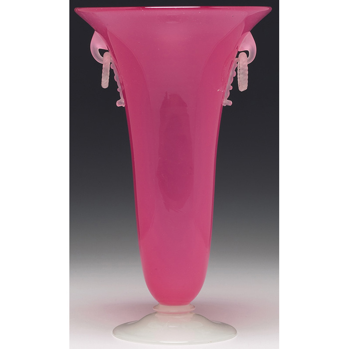 Appraisal: Good Steuben vase flaring shape in Rosaline glass with alabaster